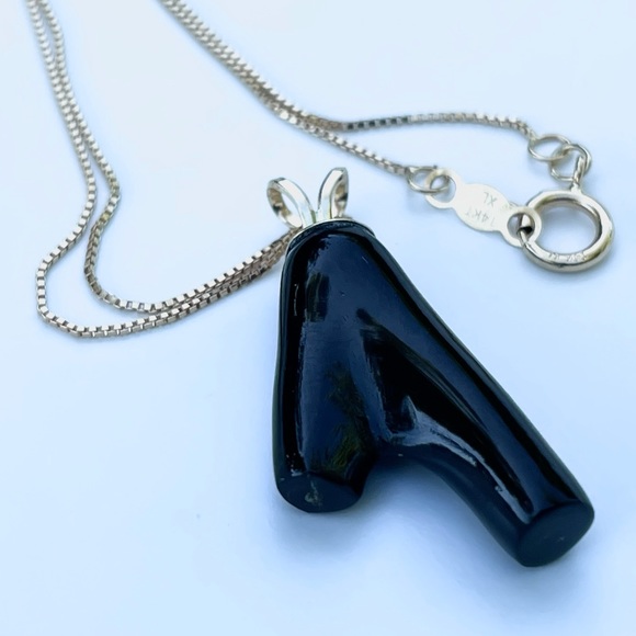 14k solid gold chain. Black coral gemstone - Picture 2 of 4